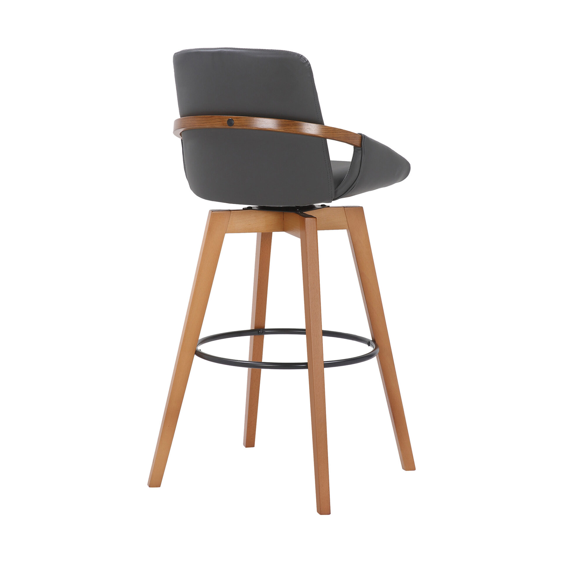 30 Inch Gray Faux Leather and Walnut Wood Swivel Bar Stool 5 30 Inch Gray Faux Leather and Walnut Wood Swivel Bar Stool - Image 5