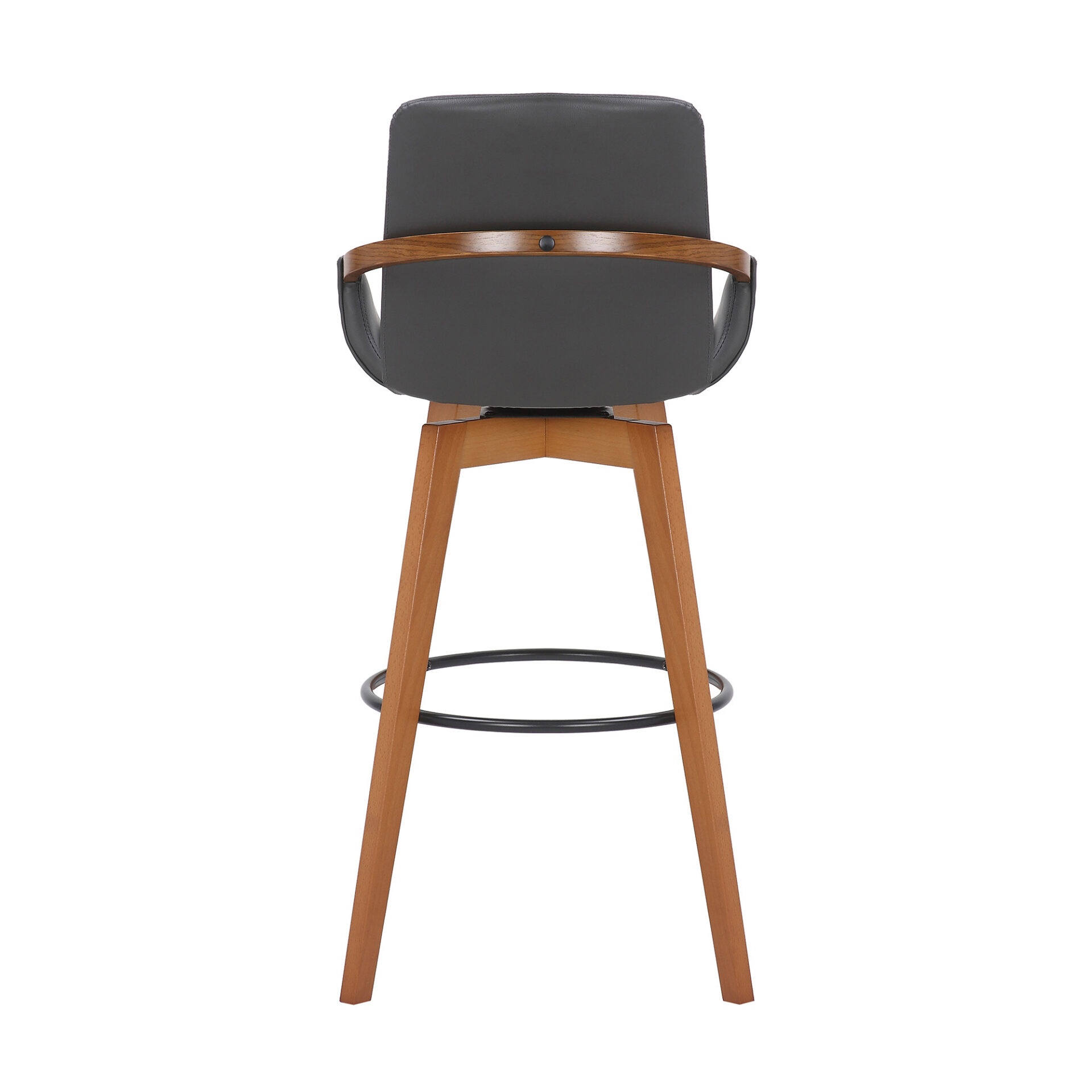 30 Inch Gray Faux Leather and Walnut Wood Swivel Bar Stool 6 30 Inch Gray Faux Leather and Walnut Wood Swivel Bar Stool - Image 6