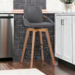 30 Inch Gray Faux Leather and Walnut Wood Swivel Bar Stool 11 30 Inch Gray Faux Leather and Walnut Wood Swivel Bar Stool