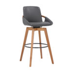 30 Inch Gray Faux Leather and Walnut Wood Swivel Bar Stool 10 30 Inch Gray Faux Leather and Walnut Wood Swivel Bar Stool