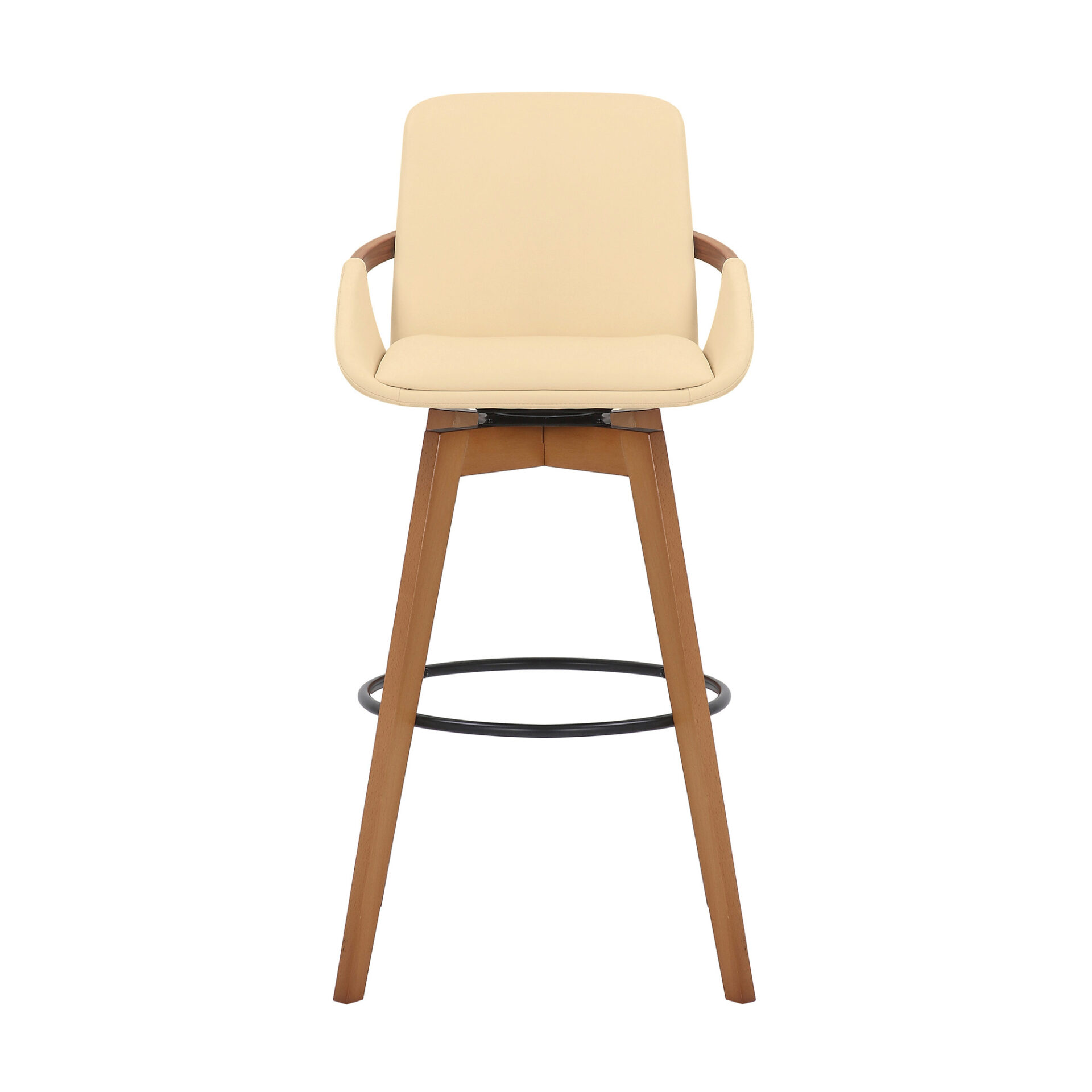 30 Inch Cream Faux Leather Swivel Bar Stool With Footrest 3 30 Inch Cream Faux Leather Swivel Bar Stool With Footrest - Image 3