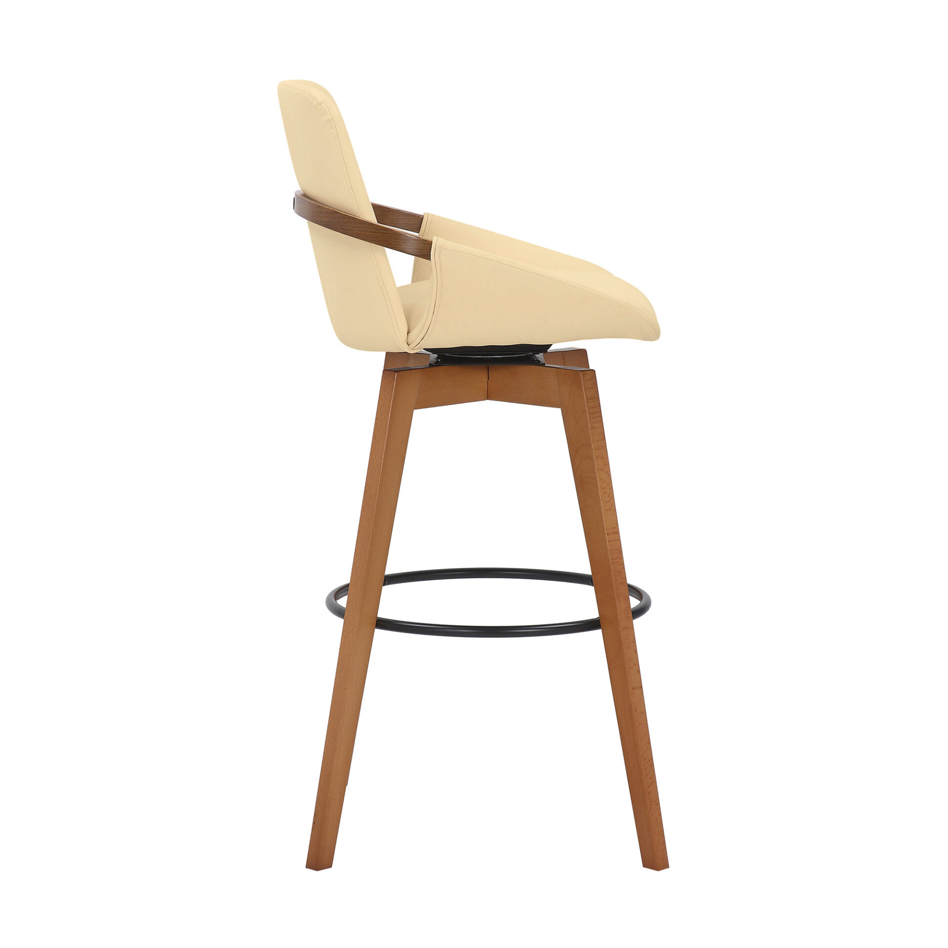 30 Inch Cream Faux Leather Swivel Bar Stool With Footrest 4 30 Inch Cream Faux Leather Swivel Bar Stool With Footrest - Image 4
