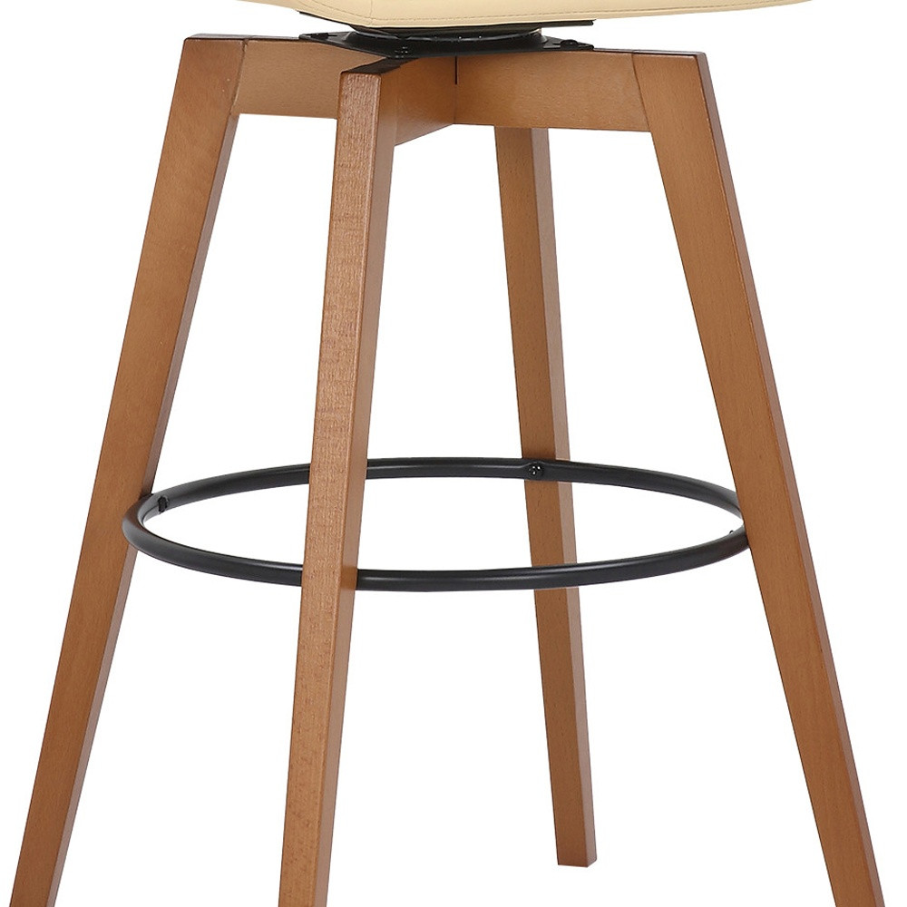 30 Inch Cream Faux Leather Swivel Bar Stool With Footrest 8 30 Inch Cream Faux Leather Swivel Bar Stool With Footrest - Image 8