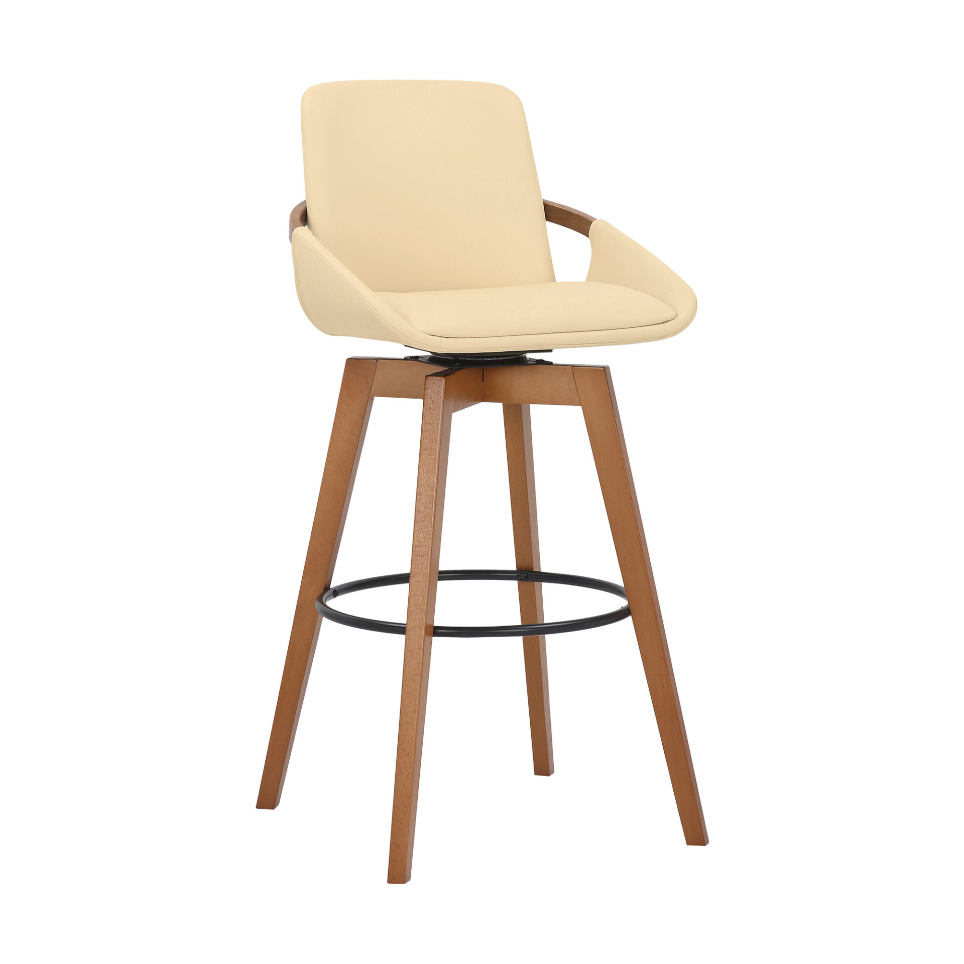 30 Inch Cream Faux Leather Swivel Bar Stool With Footrest 1 30 Inch Cream Faux Leather Swivel Bar Stool With Footrest