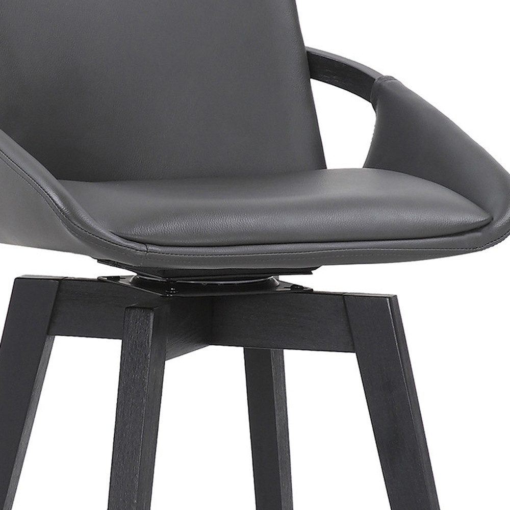 30 Inch Gray Faux Leather Swivel Bar Stool With Wood Frame 7 30 Inch Gray Faux Leather Swivel Bar Stool With Wood Frame - Image 7