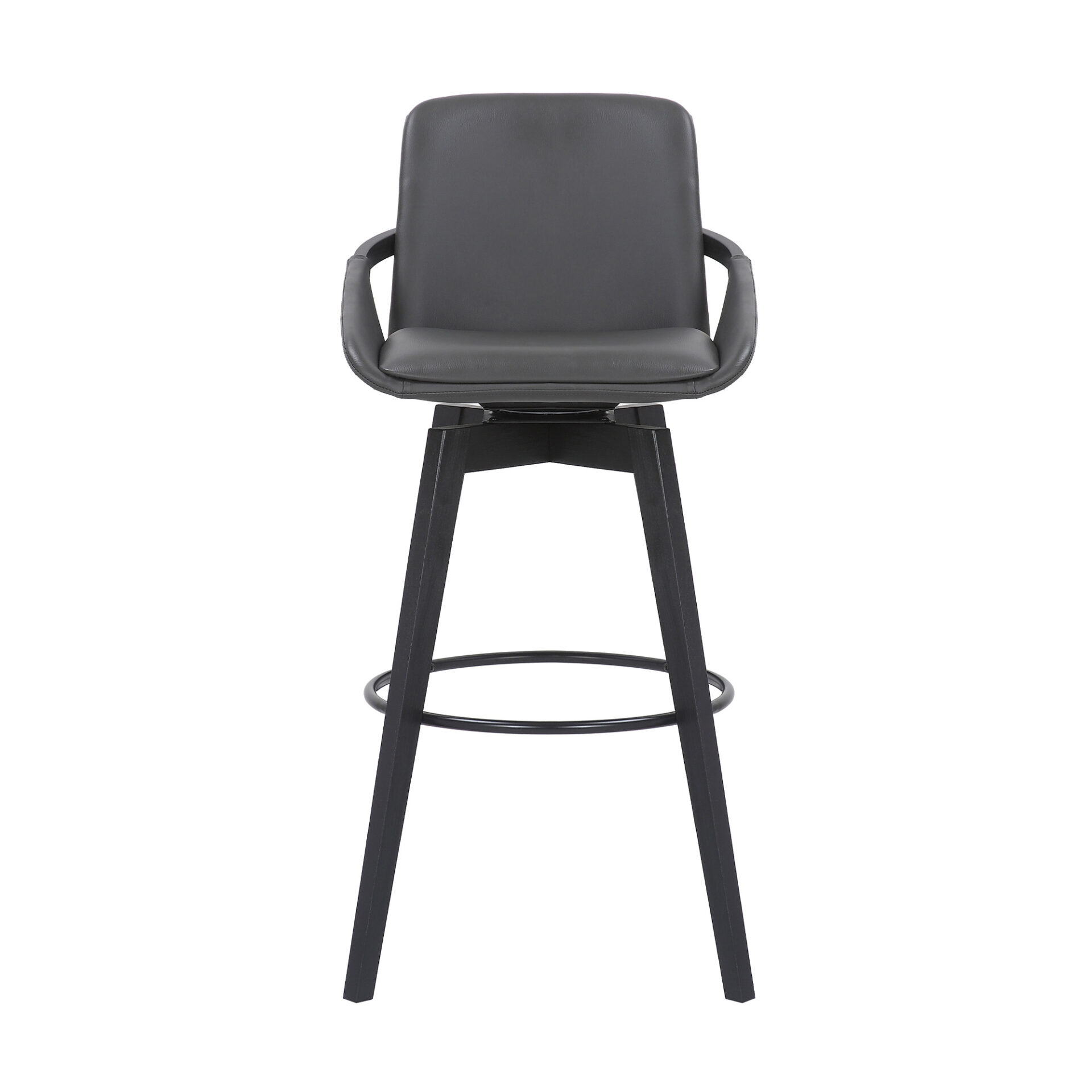 30 Inch Gray Faux Leather Swivel Bar Stool With Wood Frame 3 30 Inch Gray Faux Leather Swivel Bar Stool With Wood Frame - Image 3