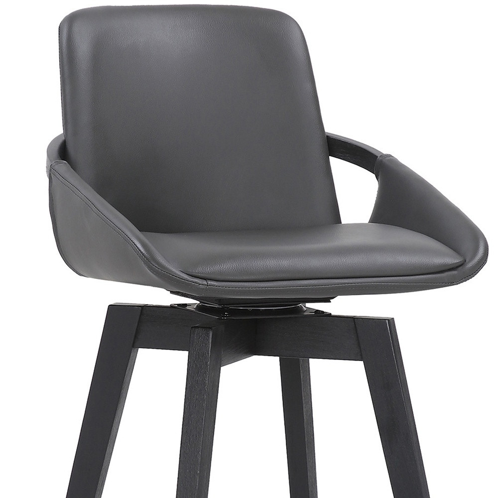 30 Inch Gray Faux Leather Swivel Bar Stool With Wood Frame 8 30 Inch Gray Faux Leather Swivel Bar Stool With Wood Frame - Image 8