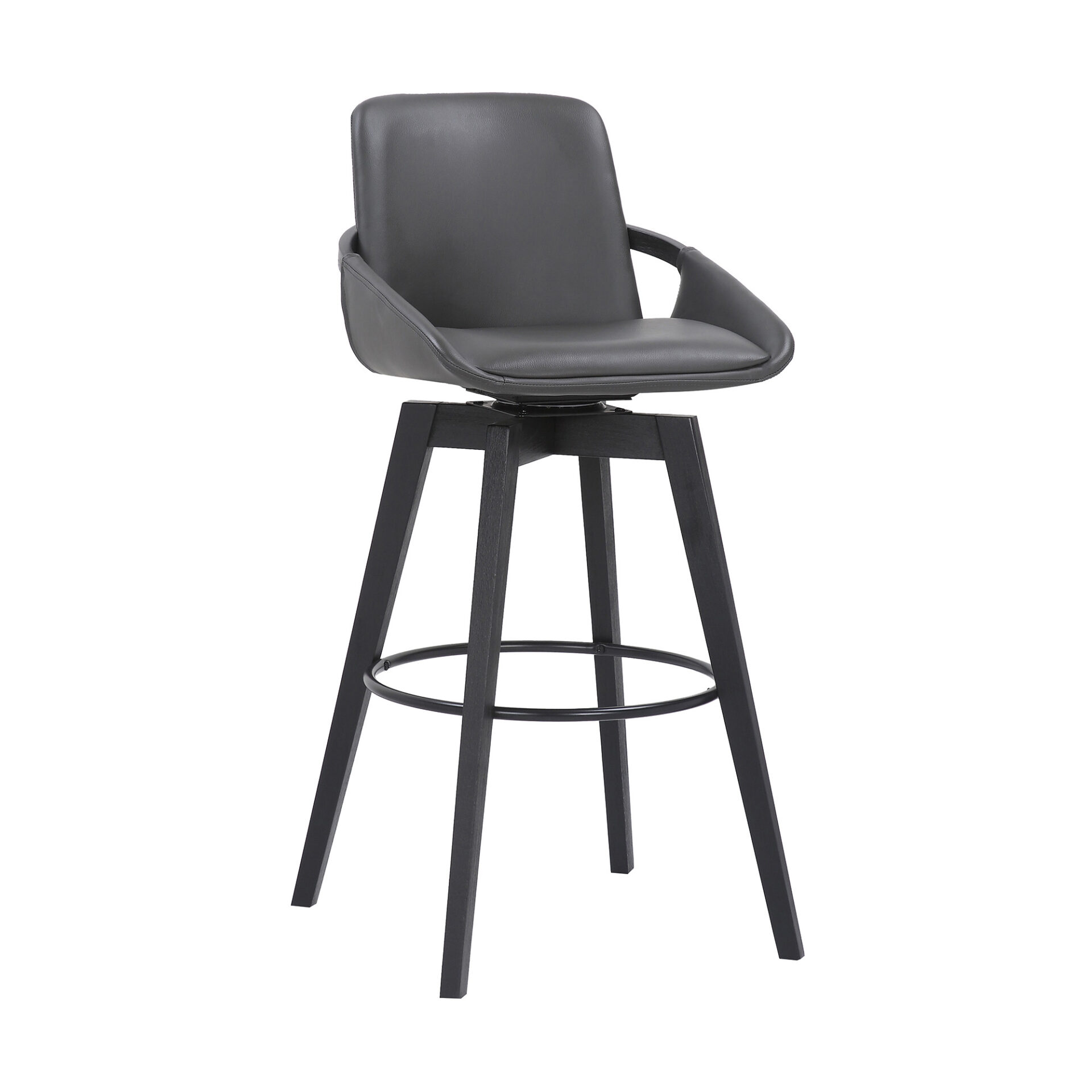 30 Inch Gray Faux Leather Swivel Bar Stool With Wood Frame 1 30 Inch Gray Faux Leather Swivel Bar Stool With Wood Frame