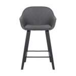 30" Gray Faux Leather Bar Stool with Wooden Frame