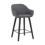 30" Gray Faux Leather Bar Stool with Wooden Frame