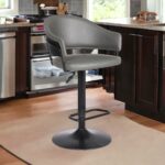 25-Inch Gray Faux Leather Adjustable Swivel Bar Stool