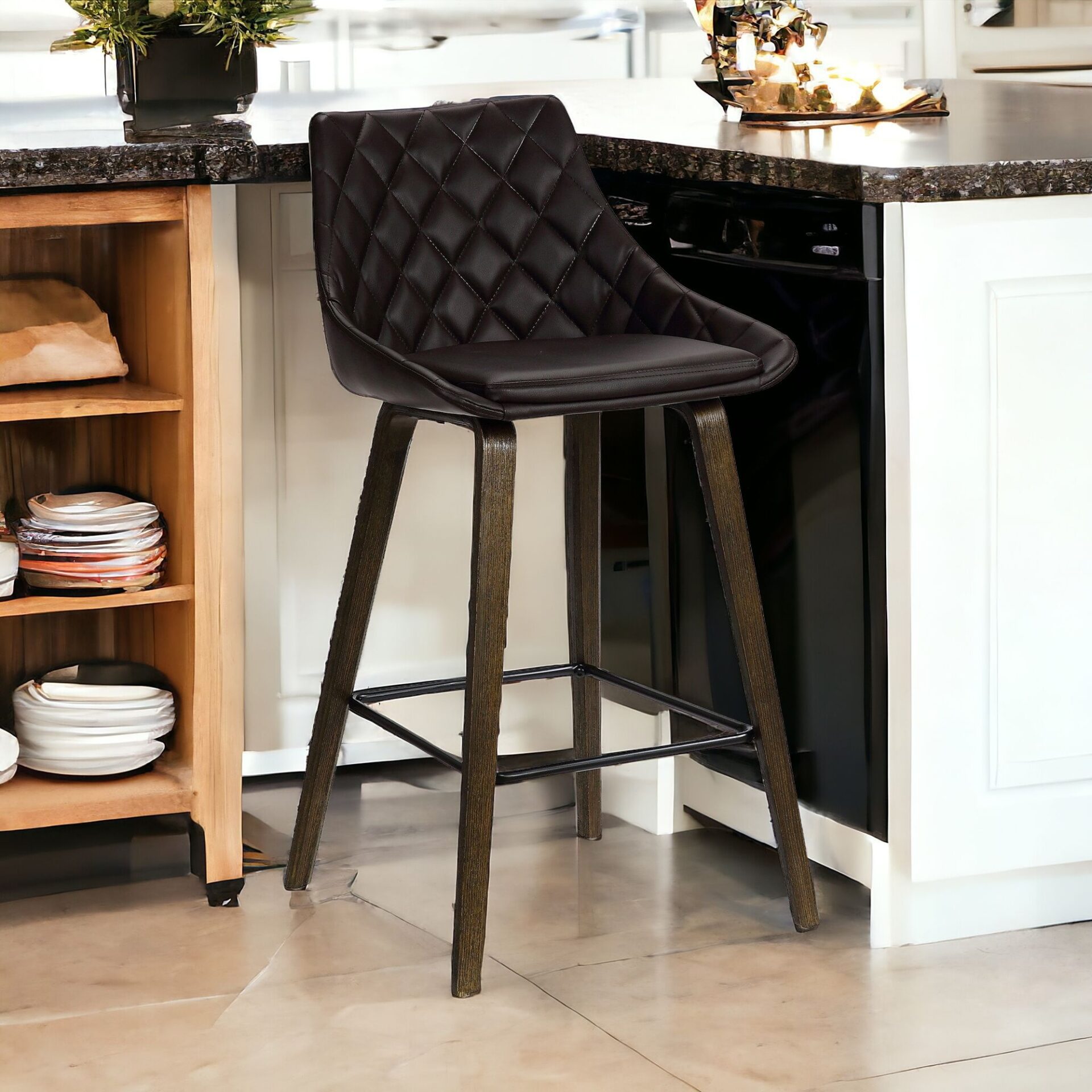 26 Inch Brown Tufted Velvet Upholstered Counter Height Bar Stool 2 26 Inch Brown Tufted Velvet Upholstered Counter Height Bar Stool - Image 2