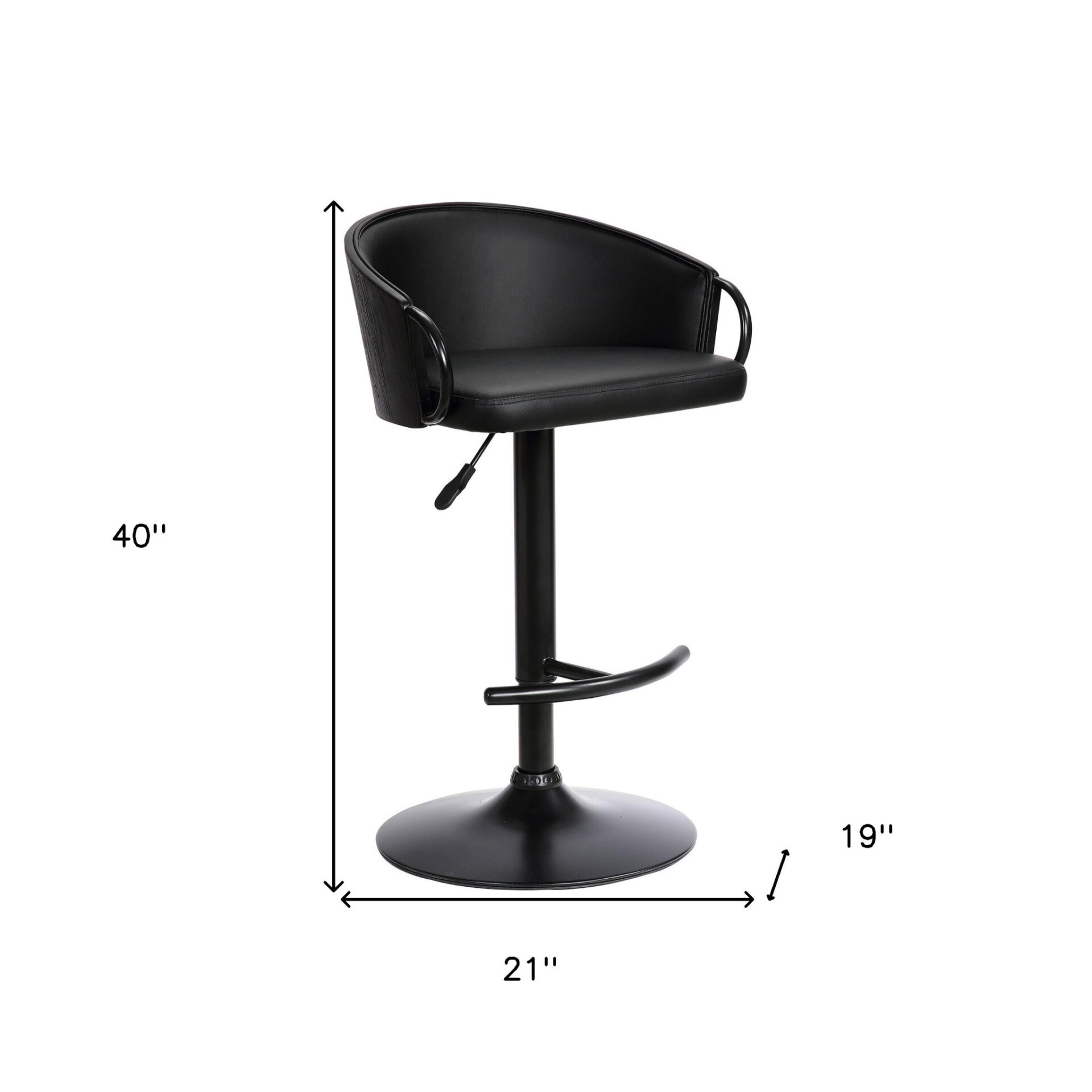 40 Inch Black Faux Leather Adjustable Swivel Bar Stool With Footrest 9 40 Inch Black Faux Leather Adjustable Swivel Bar Stool With Footrest - Image 9