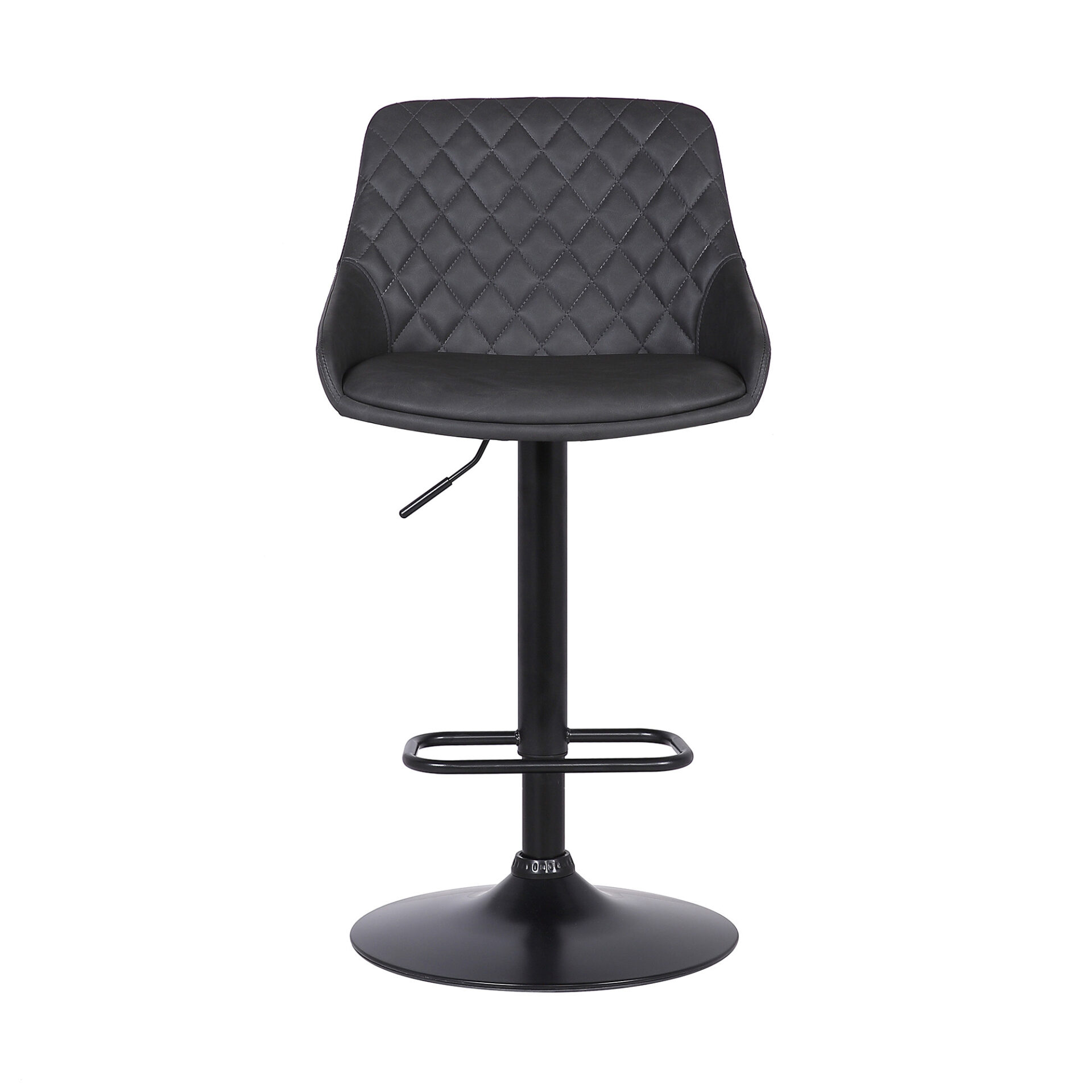 24" Gray Faux Leather Adjustable Swivel Bar Stool With Tufted Back 2 24" Gray Faux Leather Adjustable Swivel Bar Stool With Tufted Back - Image 2