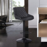 24" Gray Faux Leather Adjustable Swivel Bar Stool With Tufted Back 17 24" Gray Faux Leather Adjustable Swivel Bar Stool With Tufted Back