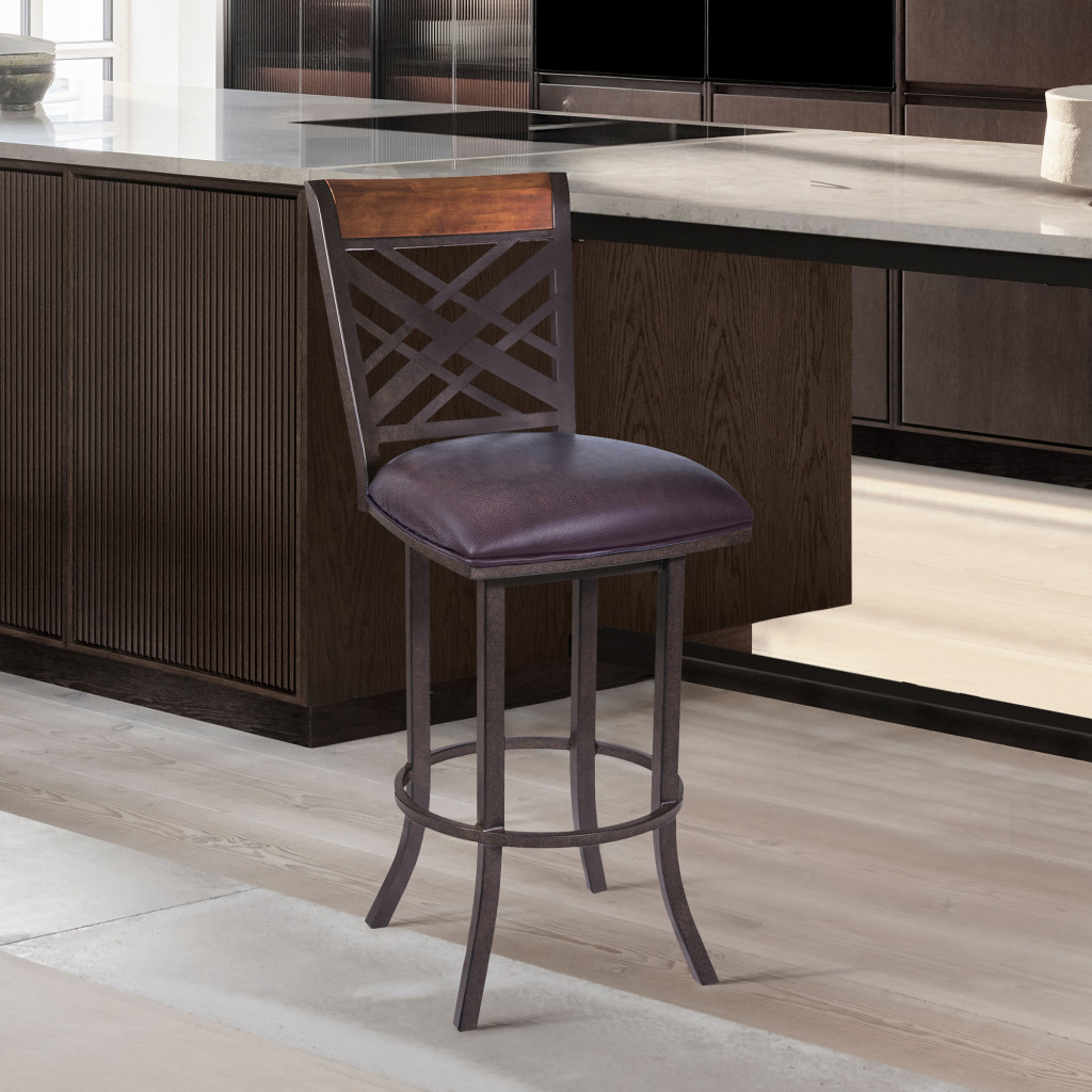 45 Inch Brown Faux Leather and Iron Bar Stool 8 45 Inch Brown Faux Leather and Iron Bar Stool - Image 8