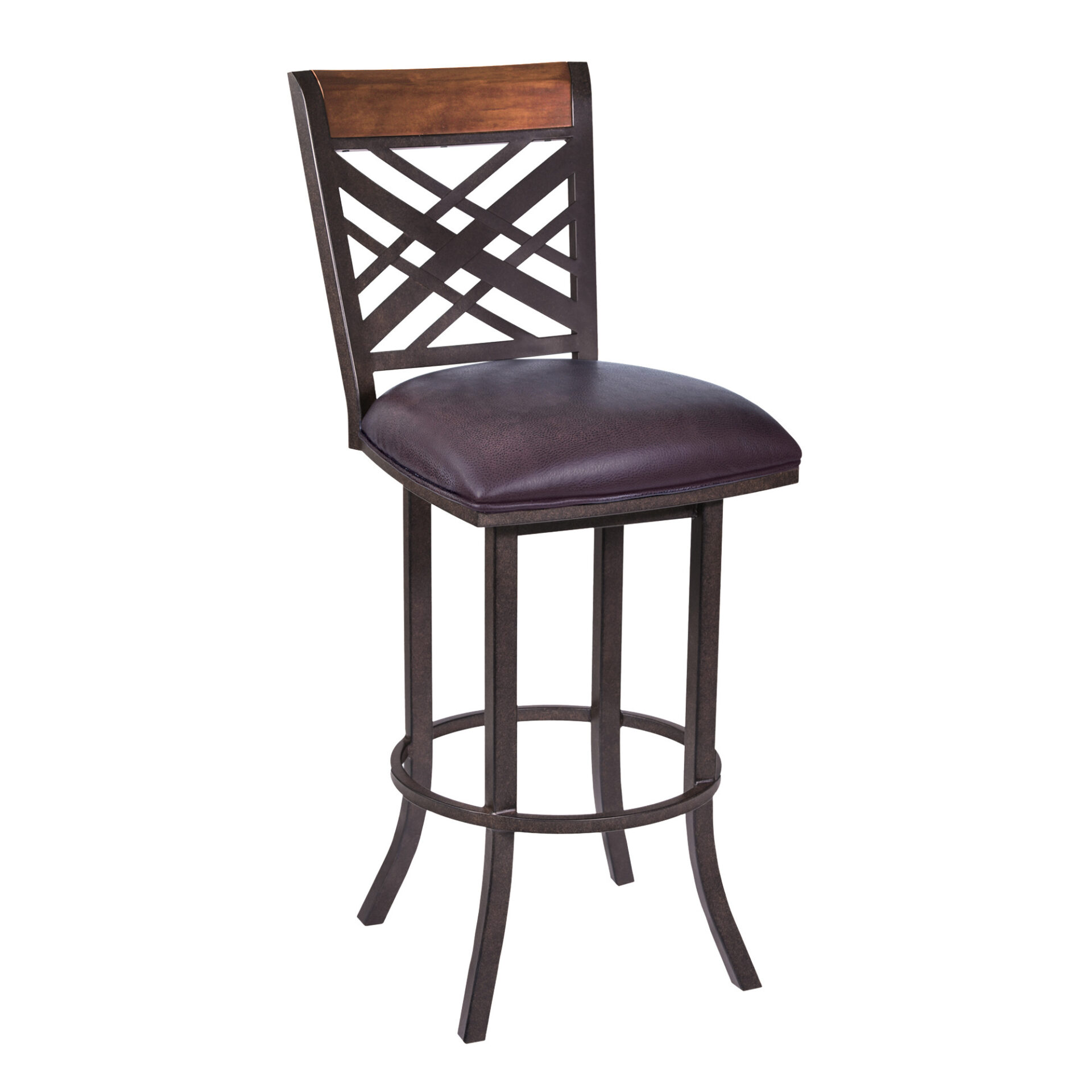 45 Inch Brown Faux Leather and Iron Bar Stool 1 45 Inch Brown Faux Leather and Iron Bar Stool