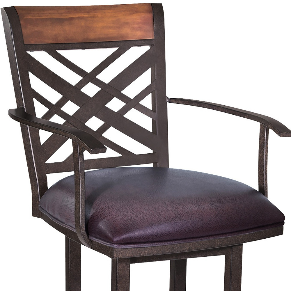 30 Inch Brown Faux Leather and Iron Bar Stool 6 30 Inch Brown Faux Leather and Iron Bar Stool - Image 6