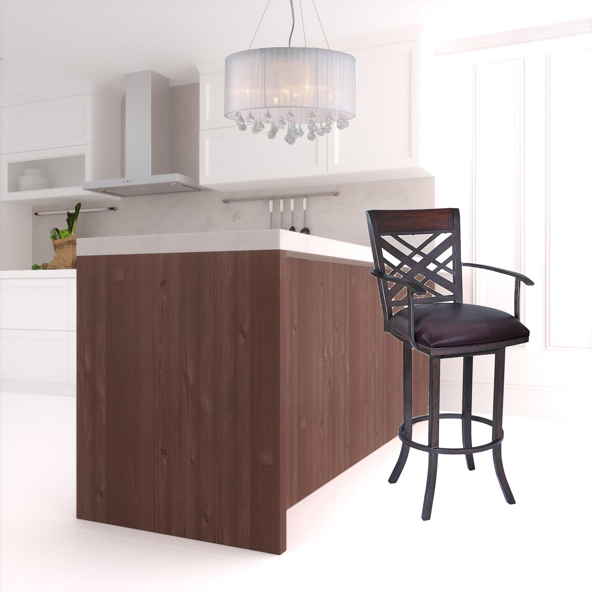 30 Inch Brown Faux Leather and Iron Bar Stool 2 30 Inch Brown Faux Leather and Iron Bar Stool - Image 2