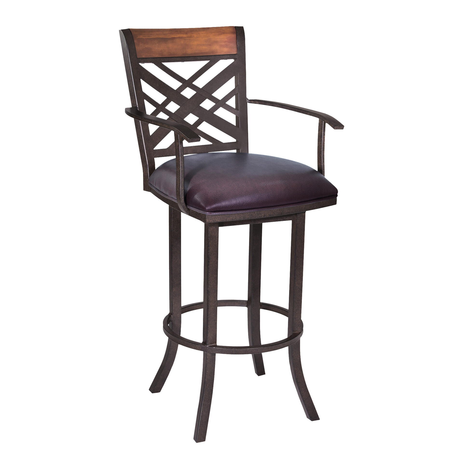 30 Inch Brown Faux Leather and Iron Bar Stool 1 30 Inch Brown Faux Leather and Iron Bar Stool