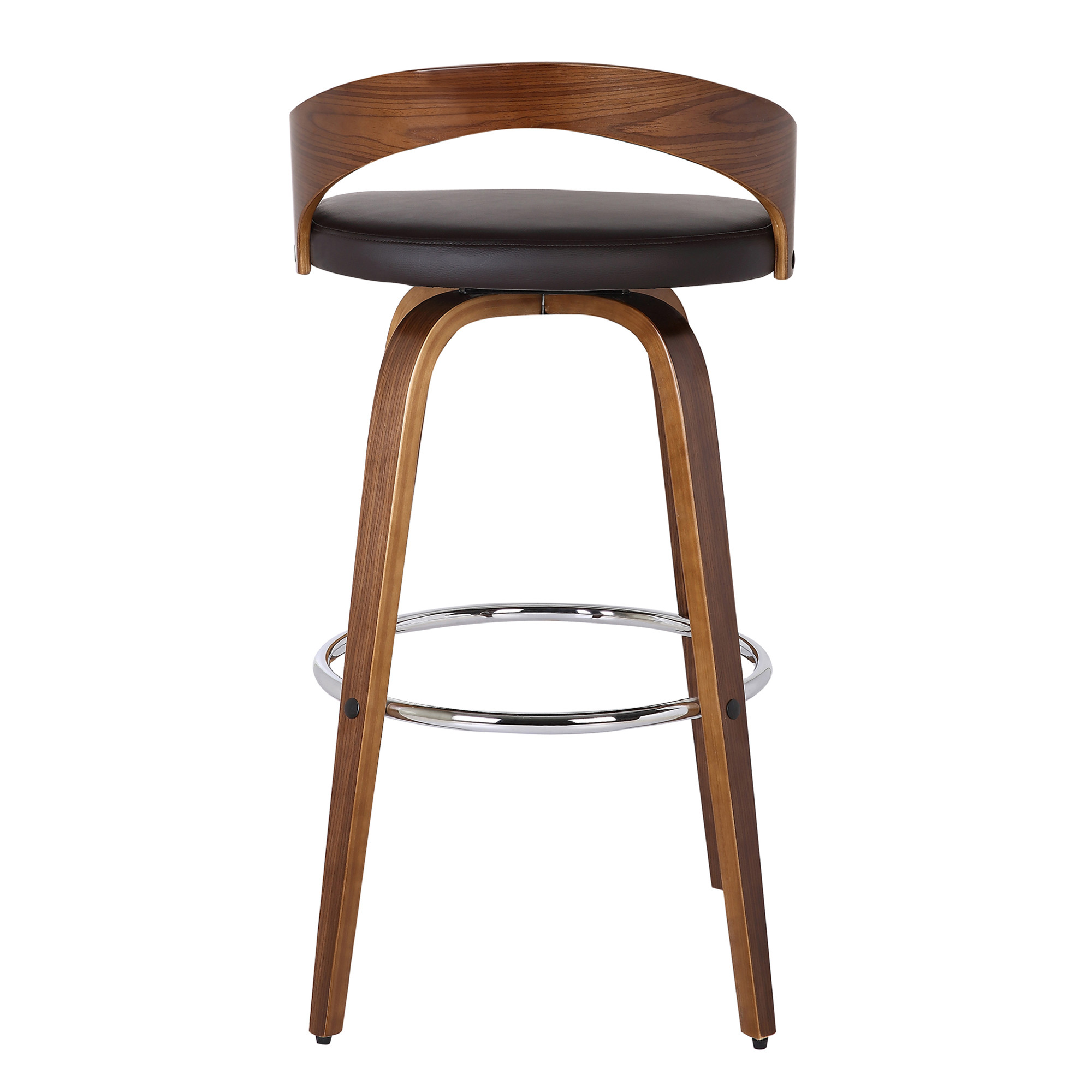 30 Inch Brown Faux Leather Swivel Bar Stool with Footrest 3 30 Inch Brown Faux Leather Swivel Bar Stool with Footrest - Image 3
