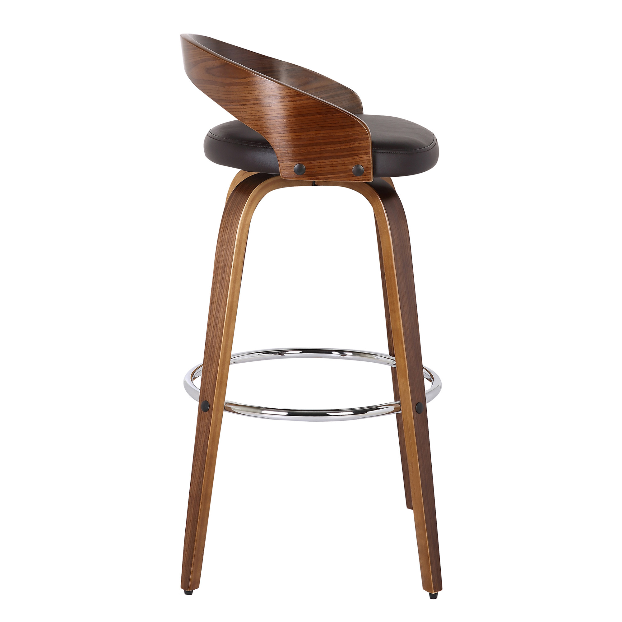 30 Inch Brown Faux Leather Swivel Bar Stool with Footrest 5 30 Inch Brown Faux Leather Swivel Bar Stool with Footrest - Image 5