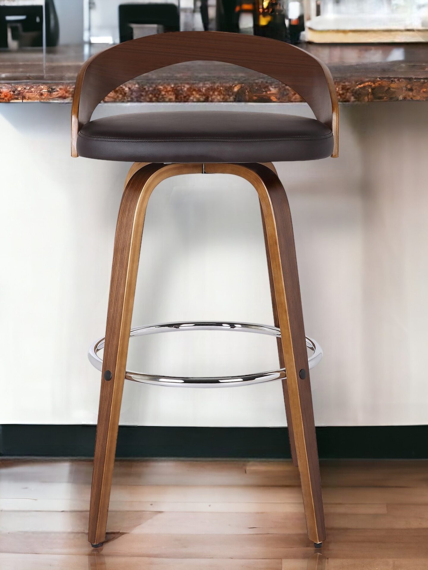 30 Inch Brown Faux Leather Swivel Bar Stool with Footrest 1 30 Inch Brown Faux Leather Swivel Bar Stool with Footrest