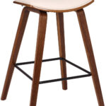 26" Cream and Brown Mid Century Modern Bar Stool 17 26" Cream and Brown Mid Century Modern Bar Stool