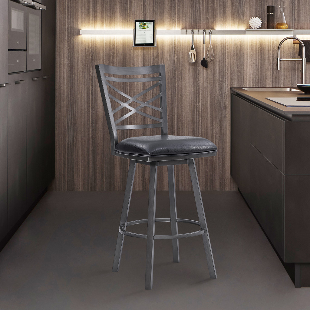 26 Inch Black Faux Leather Cross Back Bar Stool 9 26 Inch Black Faux Leather Cross Back Bar Stool - Image 9