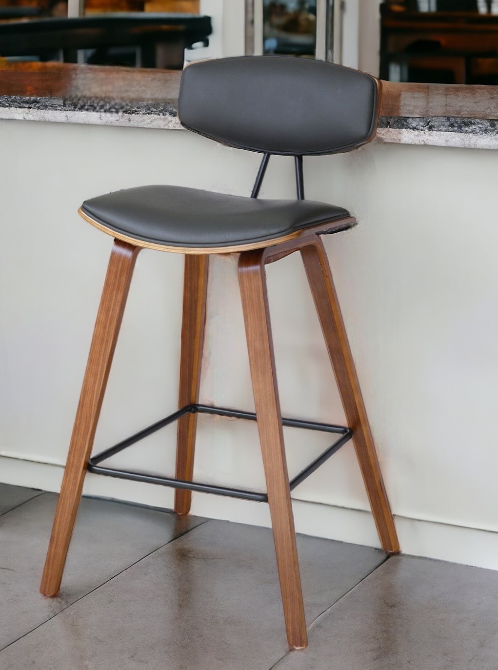 26-Inch Gray and Brown Fabric Iron Low Back Bar Stool 2 26-Inch Gray and Brown Fabric Iron Low Back Bar Stool - Image 2