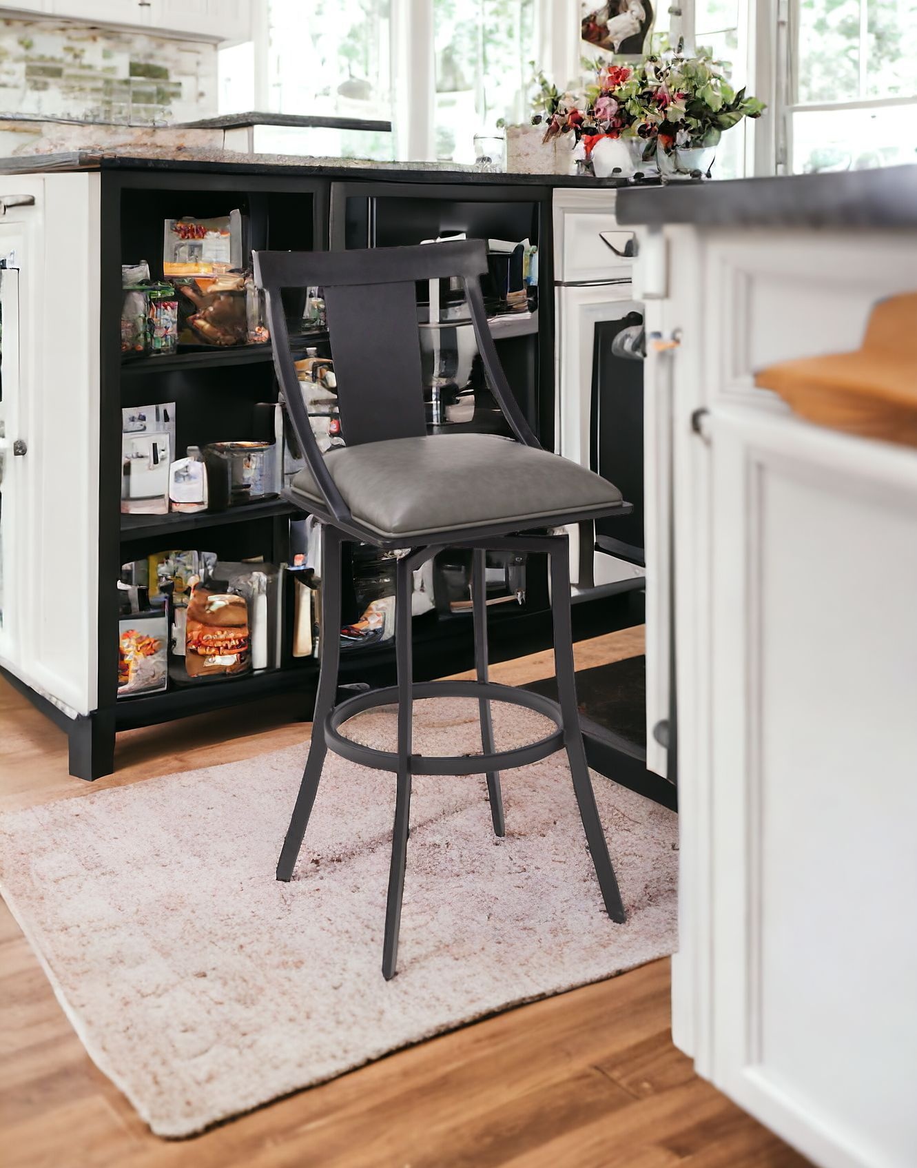 30 Inch Gray Faux Leather Swivel Bar Stool With Back 2 30 Inch Gray Faux Leather Swivel Bar Stool With Back - Image 2