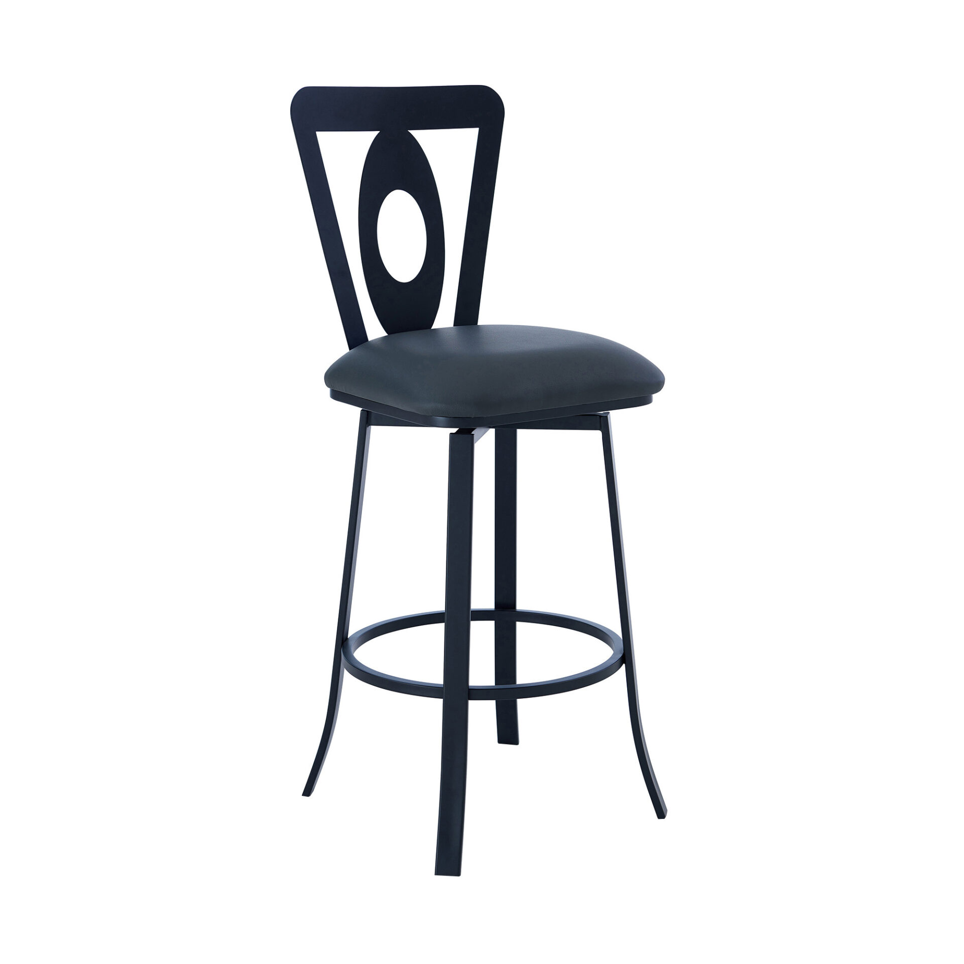 46 Inch Gray Faux Leather Swivel Bar Stool With Back 2 46 Inch Gray Faux Leather Swivel Bar Stool With Back - Image 2