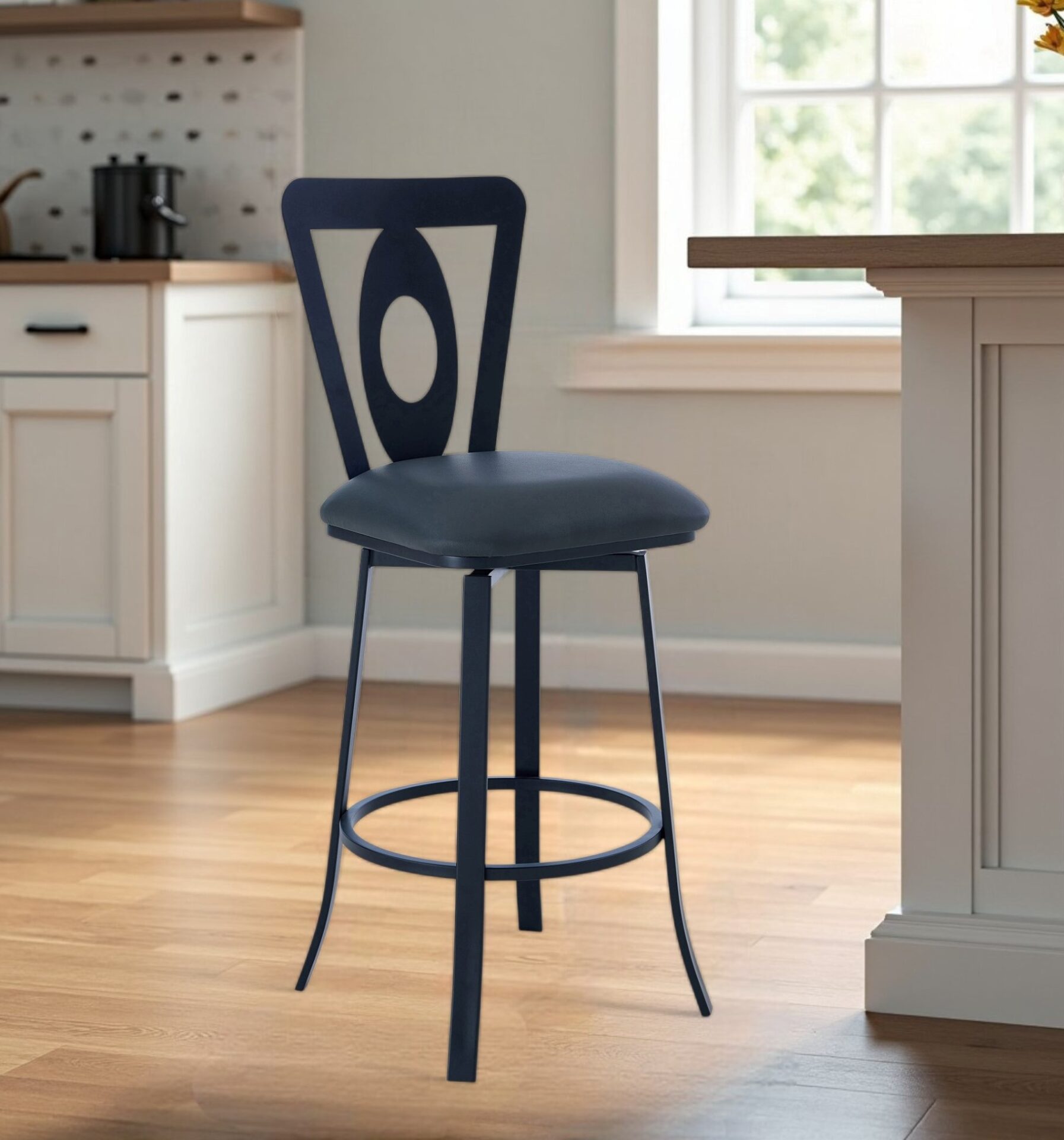 46 Inch Gray Faux Leather Swivel Bar Stool With Back 1 46 Inch Gray Faux Leather Swivel Bar Stool With Back
