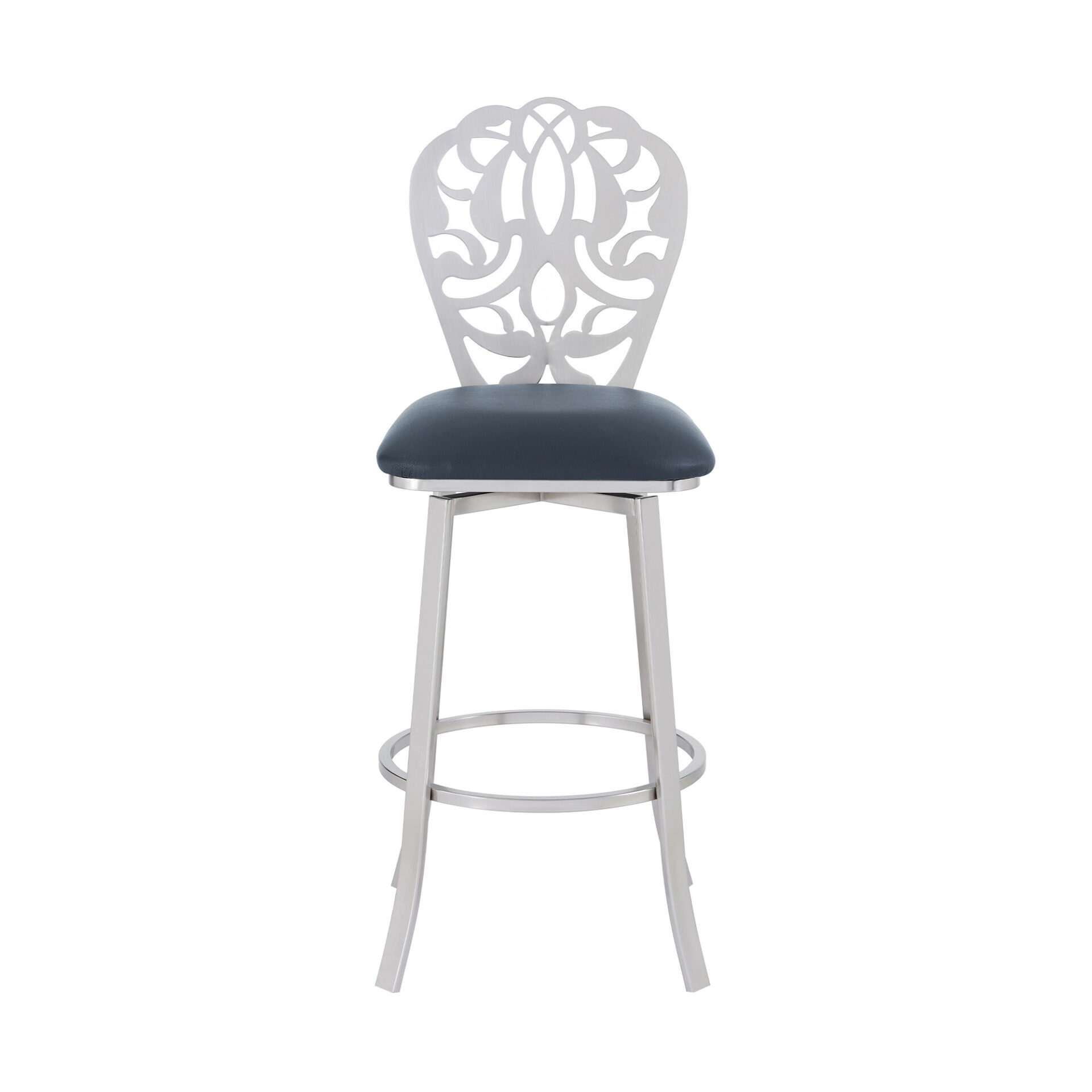 30 Inch Gray Faux Leather Swivel Bar Stool with Backrest 2 30 Inch Gray Faux Leather Swivel Bar Stool with Backrest - Image 2