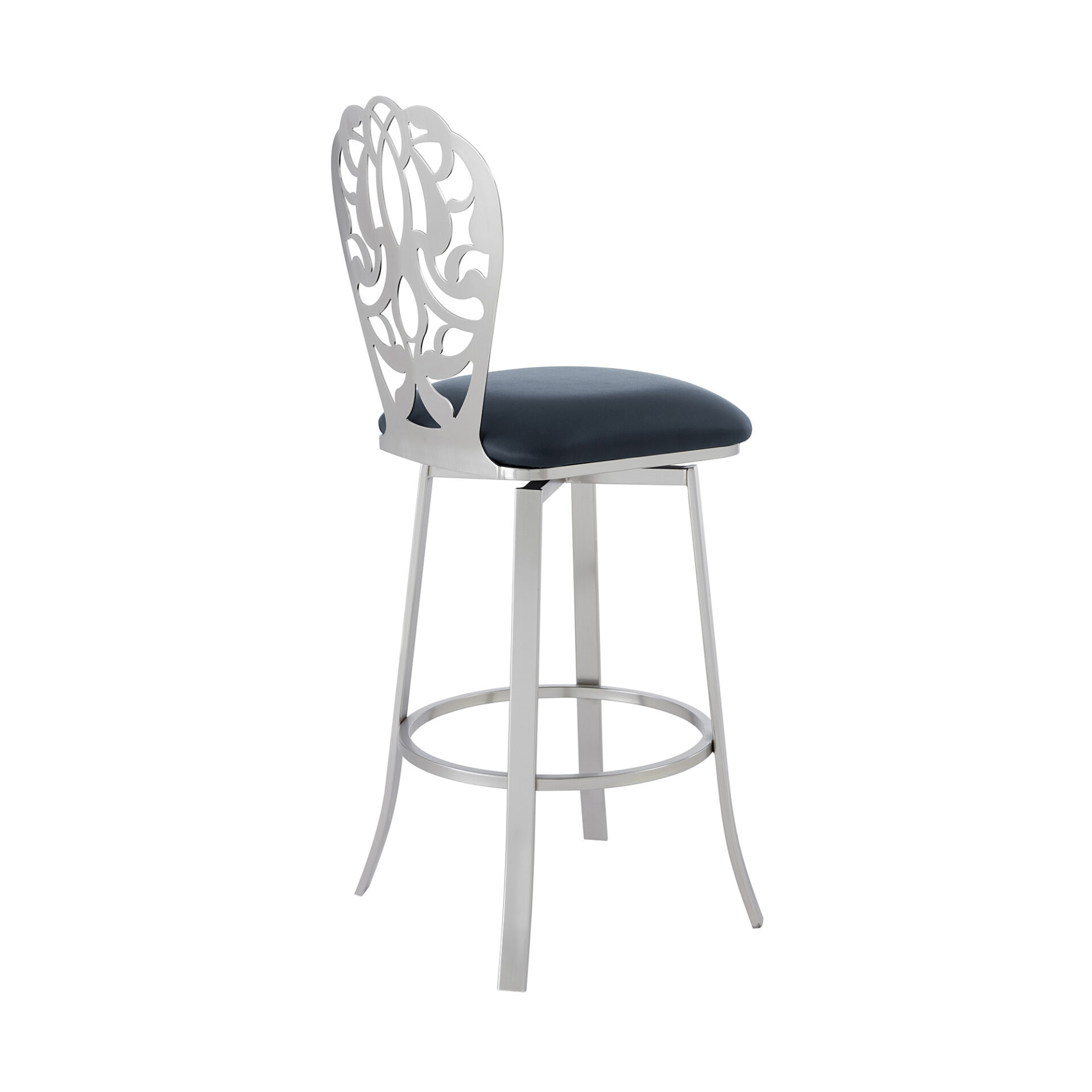 30 Inch Gray Faux Leather Swivel Bar Stool with Backrest 3 30 Inch Gray Faux Leather Swivel Bar Stool with Backrest - Image 3
