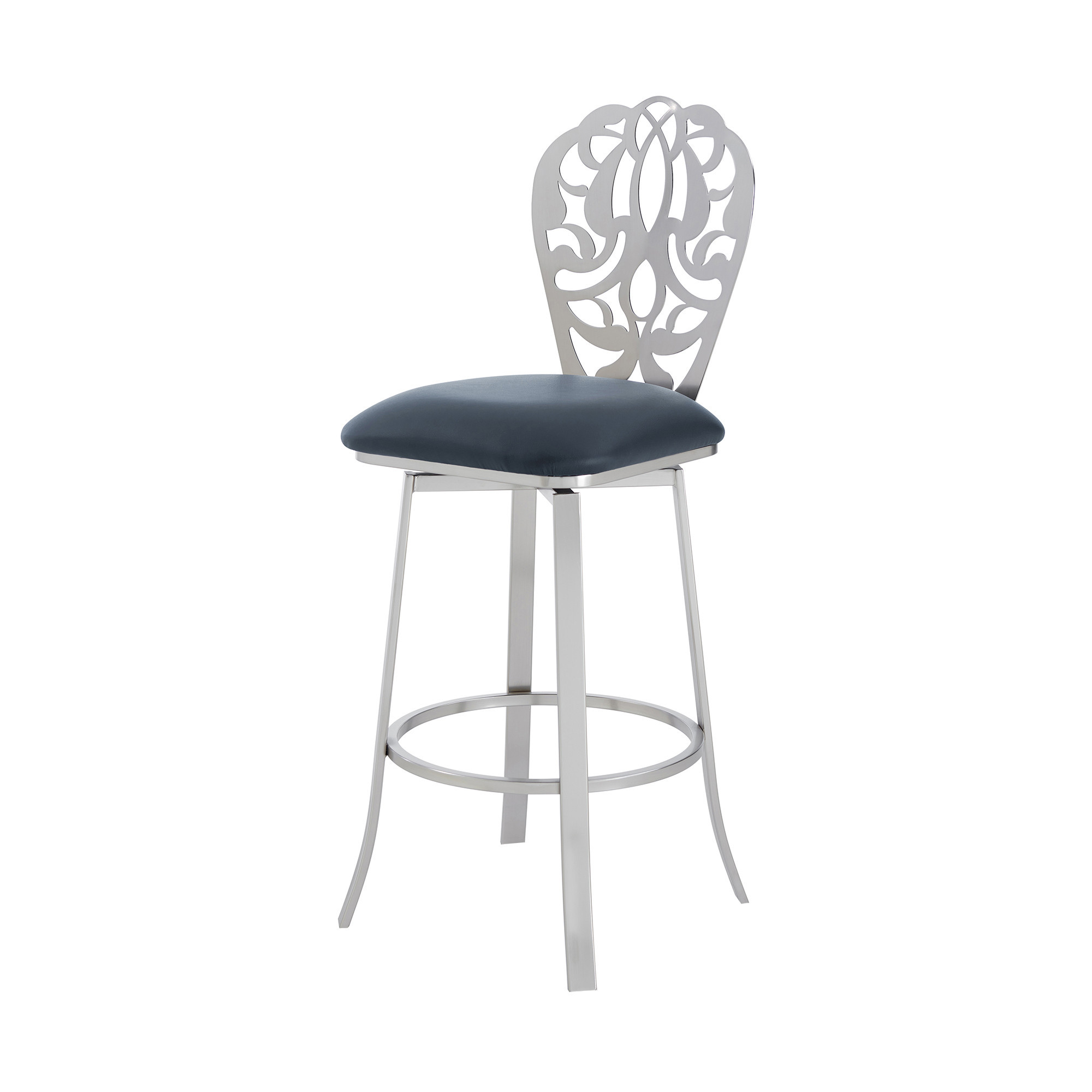 30 Inch Gray Faux Leather Swivel Bar Stool with Backrest 5 30 Inch Gray Faux Leather Swivel Bar Stool with Backrest - Image 5
