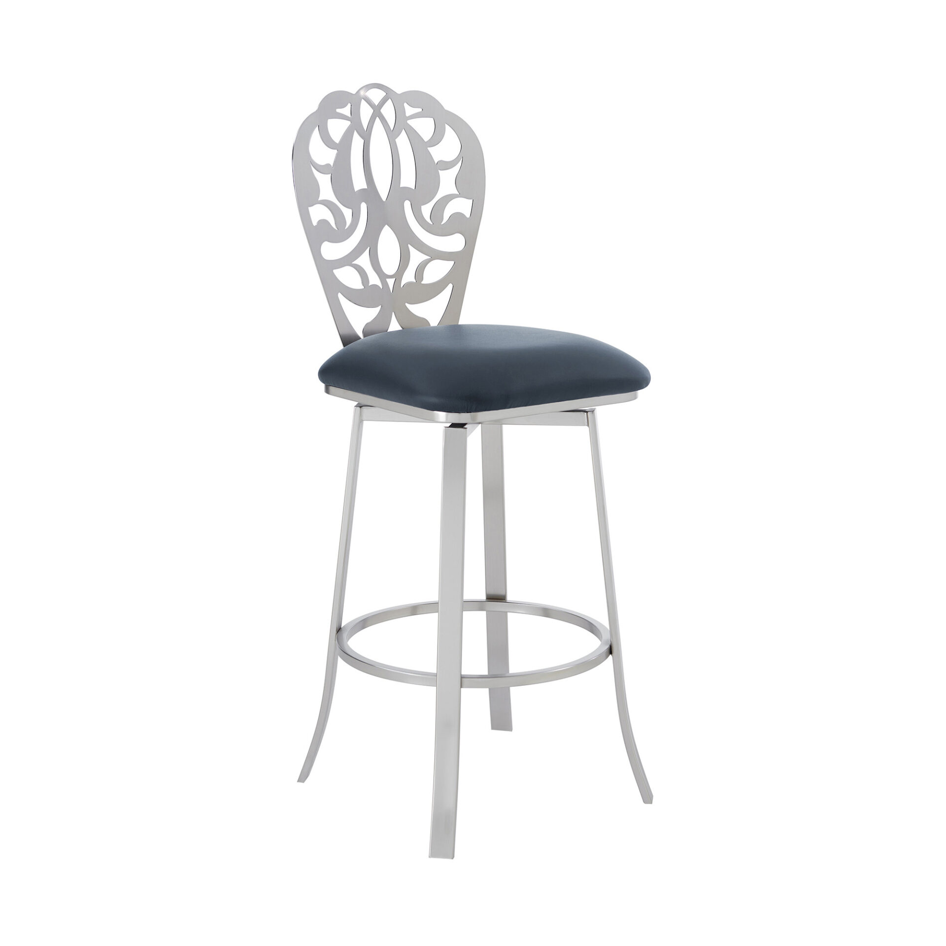 30 Inch Gray Faux Leather Swivel Bar Stool with Backrest 1 30 Inch Gray Faux Leather Swivel Bar Stool with Backrest