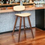 29-Inch Cream and Brown Iron Low Back Bar Stool