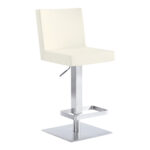44 Inch White Faux Leather Adjustable Swivel Bar Stool