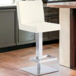 44 Inch White Faux Leather Adjustable Swivel Bar Stool