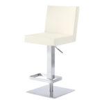 44 Inch White Faux Leather Adjustable Swivel Bar Stool