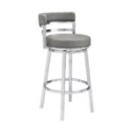 39 Inch Gray Faux Leather Swivel Low Back Bar Stool
