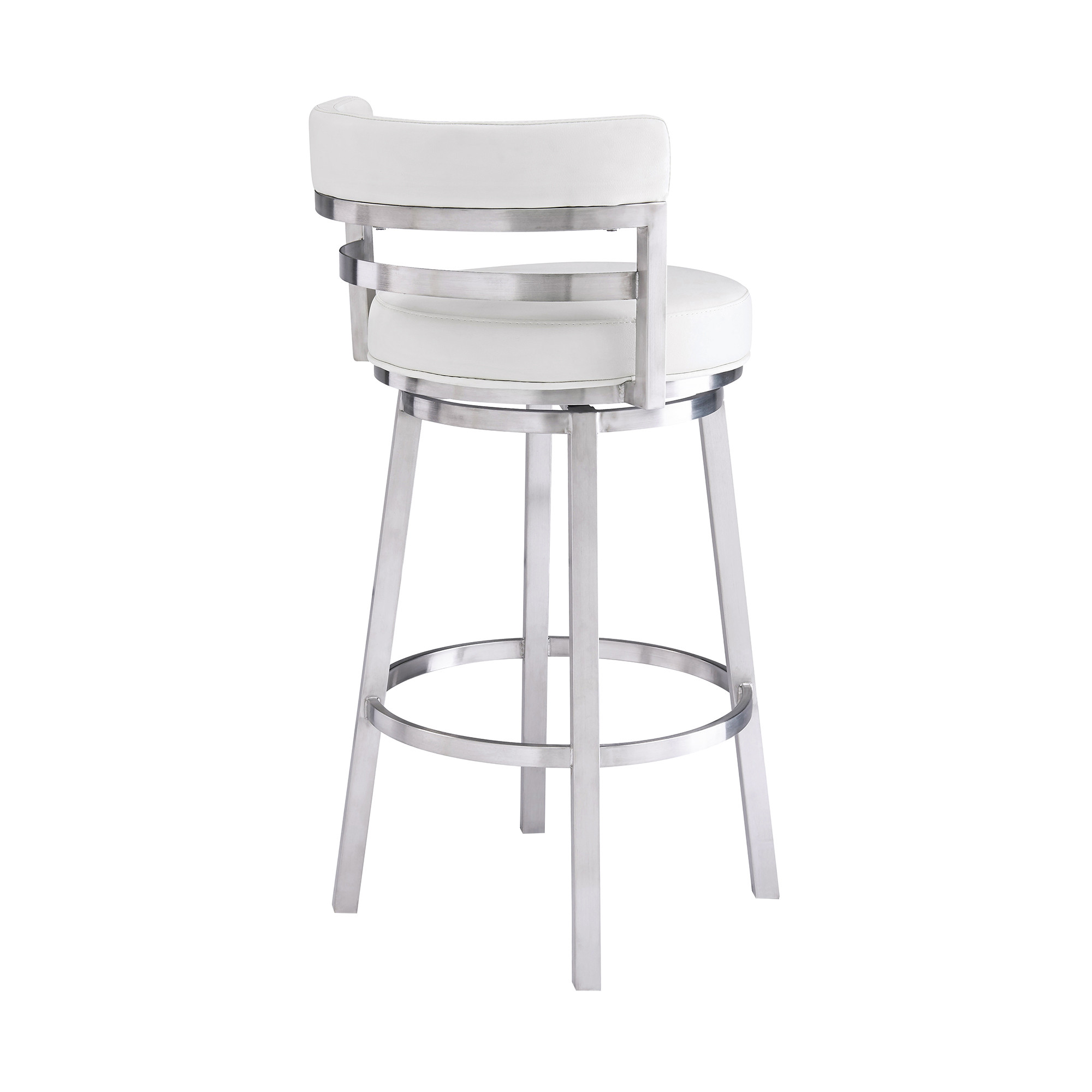 39 Inch White Faux Leather Swivel Bar Stool With Arms 5 39 Inch White Faux Leather Swivel Bar Stool With Arms - Image 5