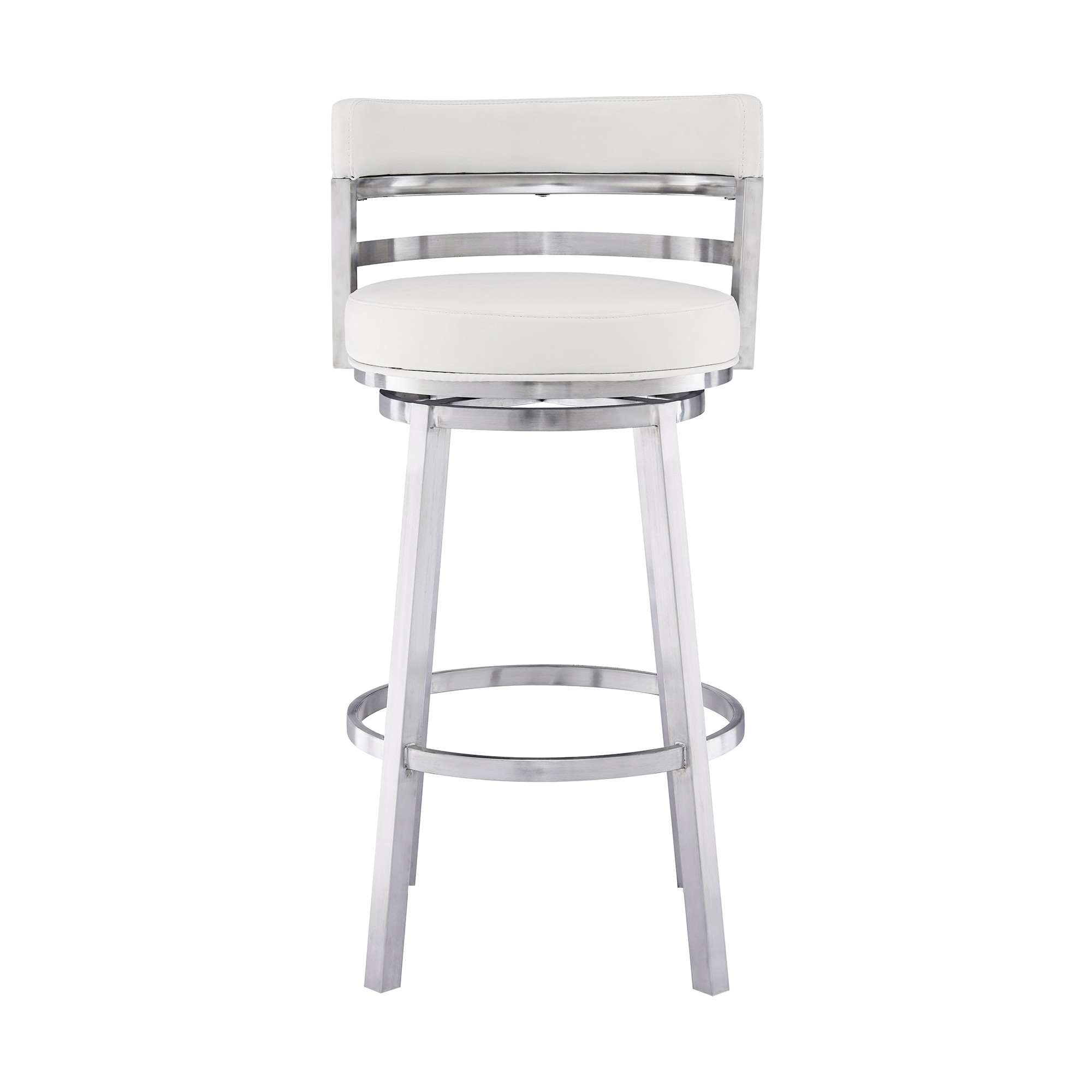 39 Inch White Faux Leather Swivel Bar Stool With Arms 3 39 Inch White Faux Leather Swivel Bar Stool With Arms - Image 3