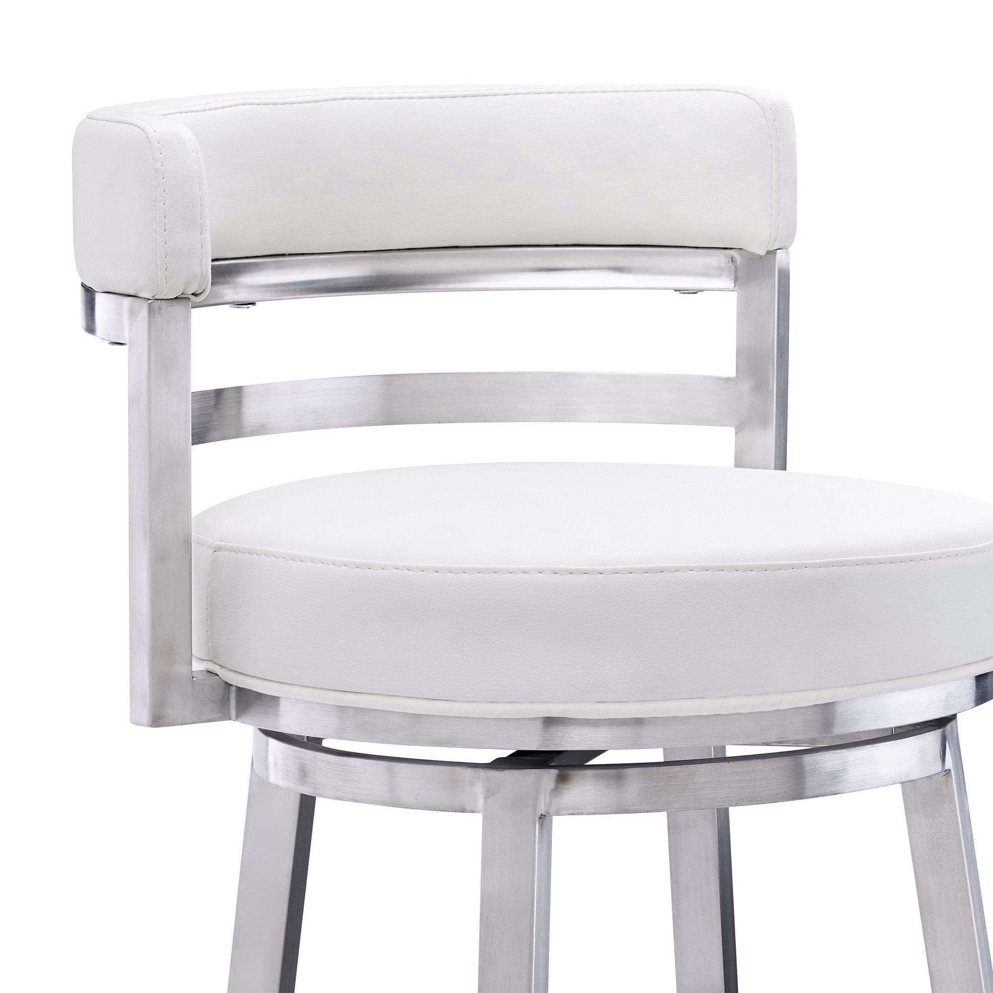 39 Inch White Faux Leather Swivel Bar Stool With Arms 6 39 Inch White Faux Leather Swivel Bar Stool With Arms - Image 6