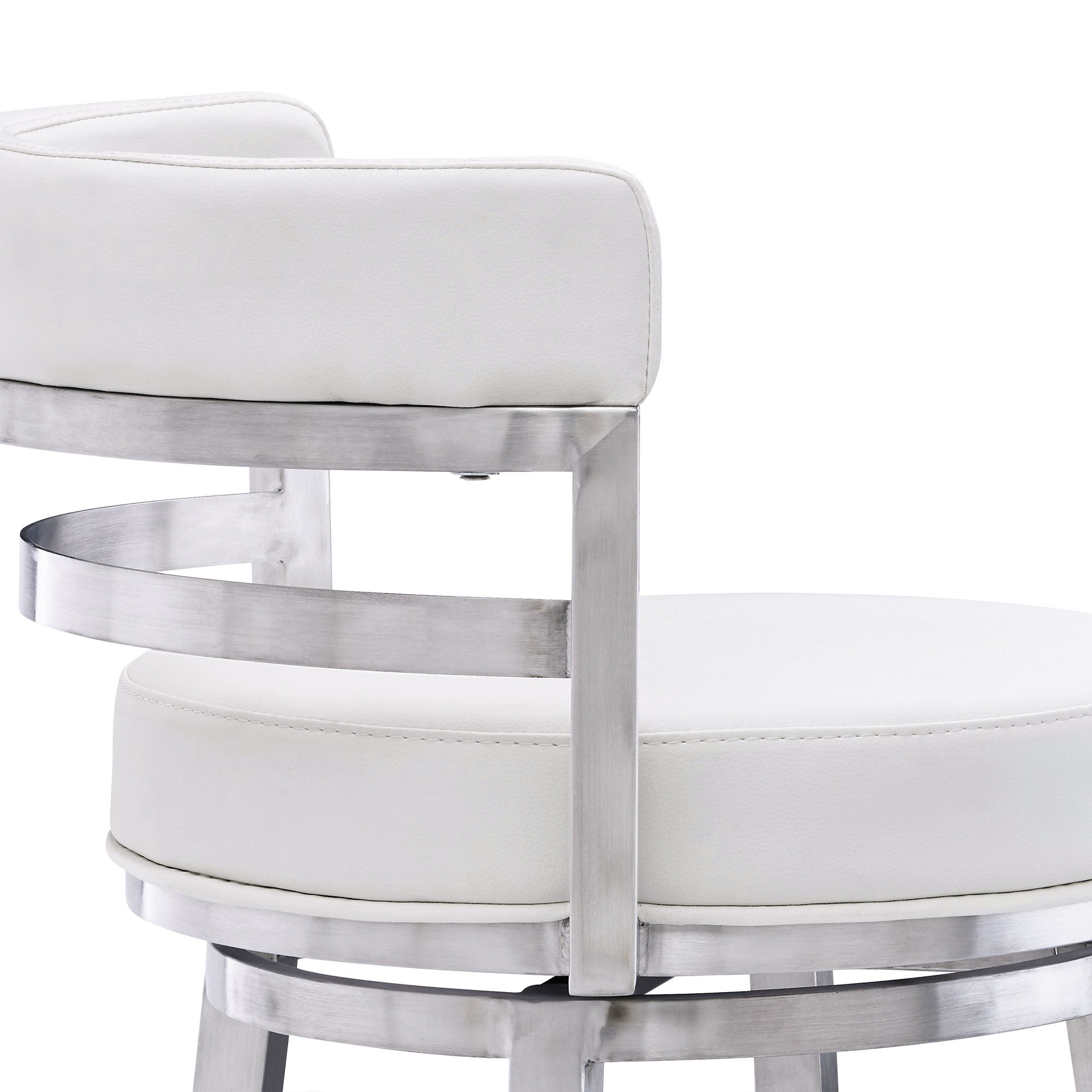 39 Inch White Faux Leather Swivel Bar Stool With Arms 7 39 Inch White Faux Leather Swivel Bar Stool With Arms - Image 7