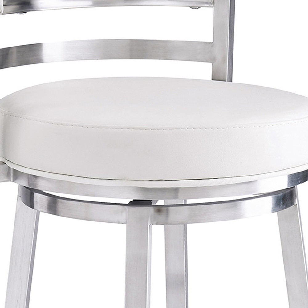 39 Inch White Faux Leather Swivel Bar Stool With Arms 8 39 Inch White Faux Leather Swivel Bar Stool With Arms - Image 8