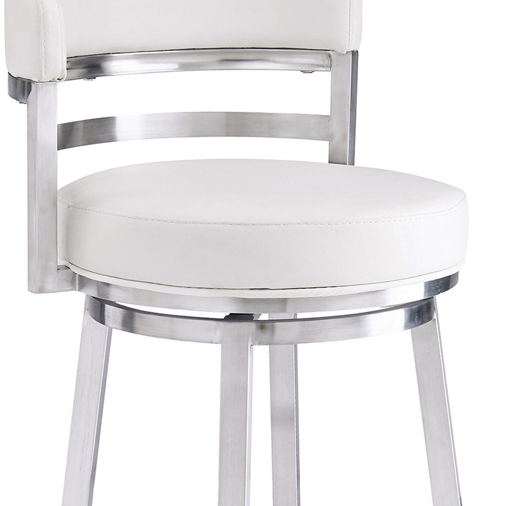 39 Inch White Faux Leather Swivel Bar Stool With Arms 9 39 Inch White Faux Leather Swivel Bar Stool With Arms - Image 9