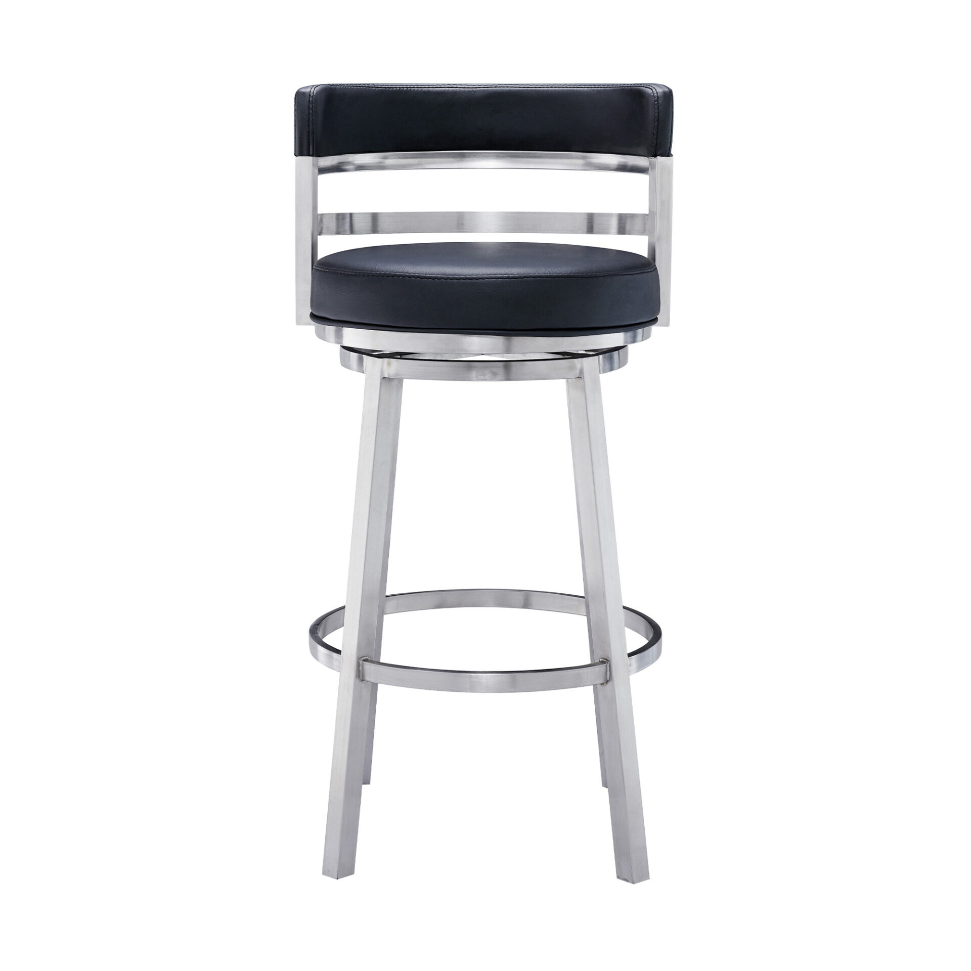 35 Inch Black Faux Leather Swivel Low Back Bar Stool 3 35 Inch Black Faux Leather Swivel Low Back Bar Stool - Image 3
