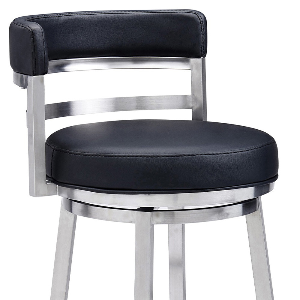 35 Inch Black Faux Leather Swivel Low Back Bar Stool 8 35 Inch Black Faux Leather Swivel Low Back Bar Stool - Image 8
